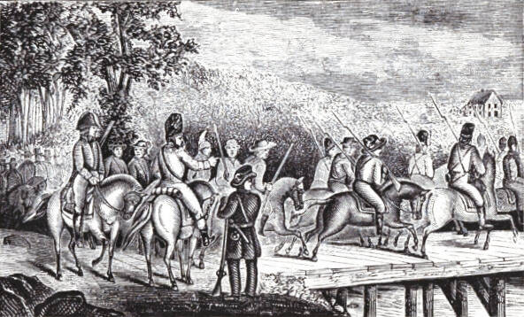 General Marion crossing Black Mingo from The Life of Francis Marion by William Gilmore Simms, 1858.
                                 Courtesy of SC Historical Society