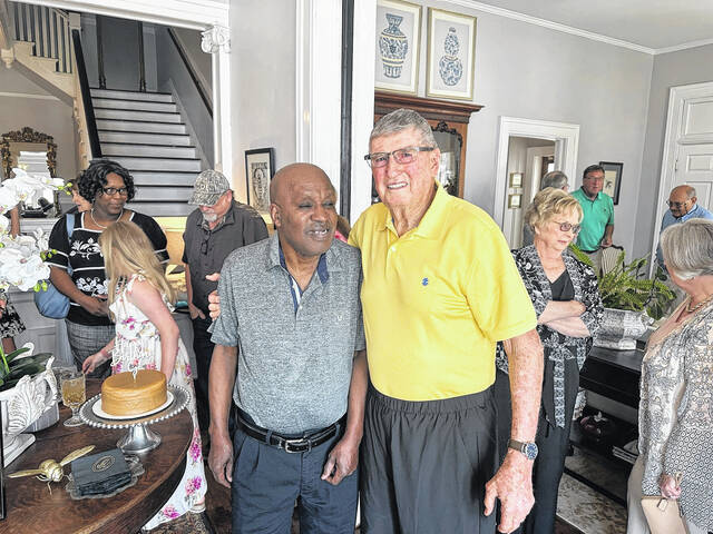 Pictured is Harold Jones (right) on his 90th birthday on Sunday in Anderson. Also pictured is George Kennedy who is the brother of Radio (the late James Robert Kennedy).
                                 Jeff Holt | The Easley Progress