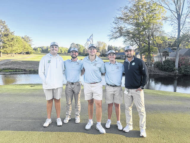 Pictured are Easley High School senior golfers Jace Danbom, Cooper Wilson, Hudson Clary, Hayes Porter and Coach Sean Thomas Faulkner.
                                 Jeff Holt | The Easley Progress