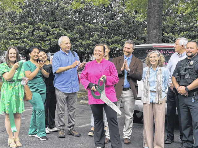 Pictured is Chef Bek celebrating her 20th year of her catering business recently in downtown Easley.
Jeff Holt | The Easley Progress