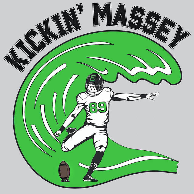Pictured is the t-shirt design of a shirt that will be in soon for the family and friends of Easley High School senior Evan Massey. The dedicated Massey is the senior kicker for the Green Wave football team.
