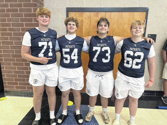 Pictured are just a few of the offensive linemen for the Powdersville High School football team. From L to R are: Jackson Miller (#71), Myles Cowart (#54), Zach Taylor (#73) and Micah Freeman (#62). 
                                 Jeff Holt | The Easley Progress