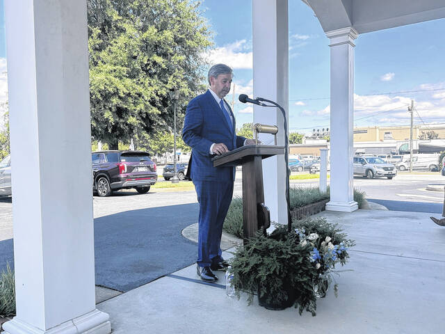 Chris Robinson spoke on Sunday afternoon at the 150th anniversary of Robinson Funeral Home. Over 200 people showed up in support for the big event.
                                 Jeff Holt | The Easley Progress