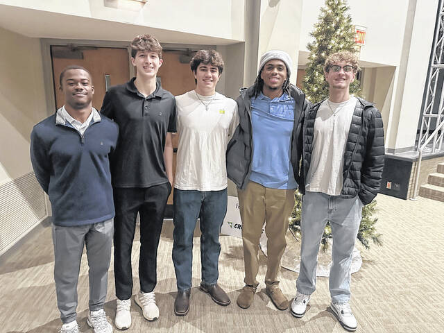 Pictured are Easley High School basketball standouts on Sunday night at the annual Alumni Night at Brushy Creek Baptist Church. They took part in a special candlelight service that was led by Dr. Nick McClellan. From (L to R) are: Matthew Hillstock, Logan Clark, Ethan Crews, Jakobe Ginnis and Carson Freeze.
Jeff Holt | The Easley Progress