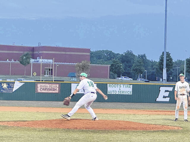 Easley High School junior Jake Boogie Davenport warms up to pitch last week against Belton. Davenport made his first ever varsity appearance in an 11-1 victory as the whole team rallied behind him.
                                 Jeff Holt / The Easley Progress